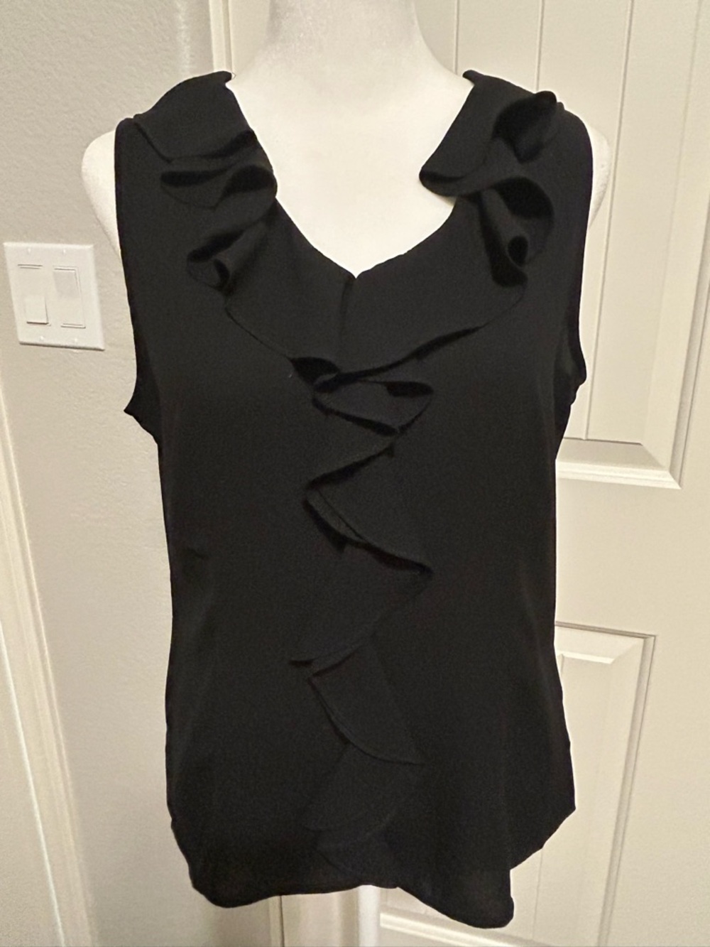 Talbots Black Sleeveless Ruffle V-Neck Camisole